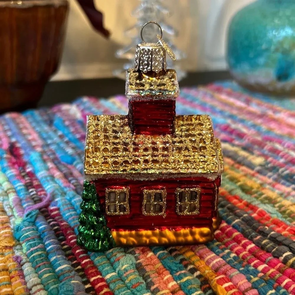 Nordstrom at Home Red Gold Glitter‎ Old School Building Ornament Teacher Gift - Picture 6 of 11